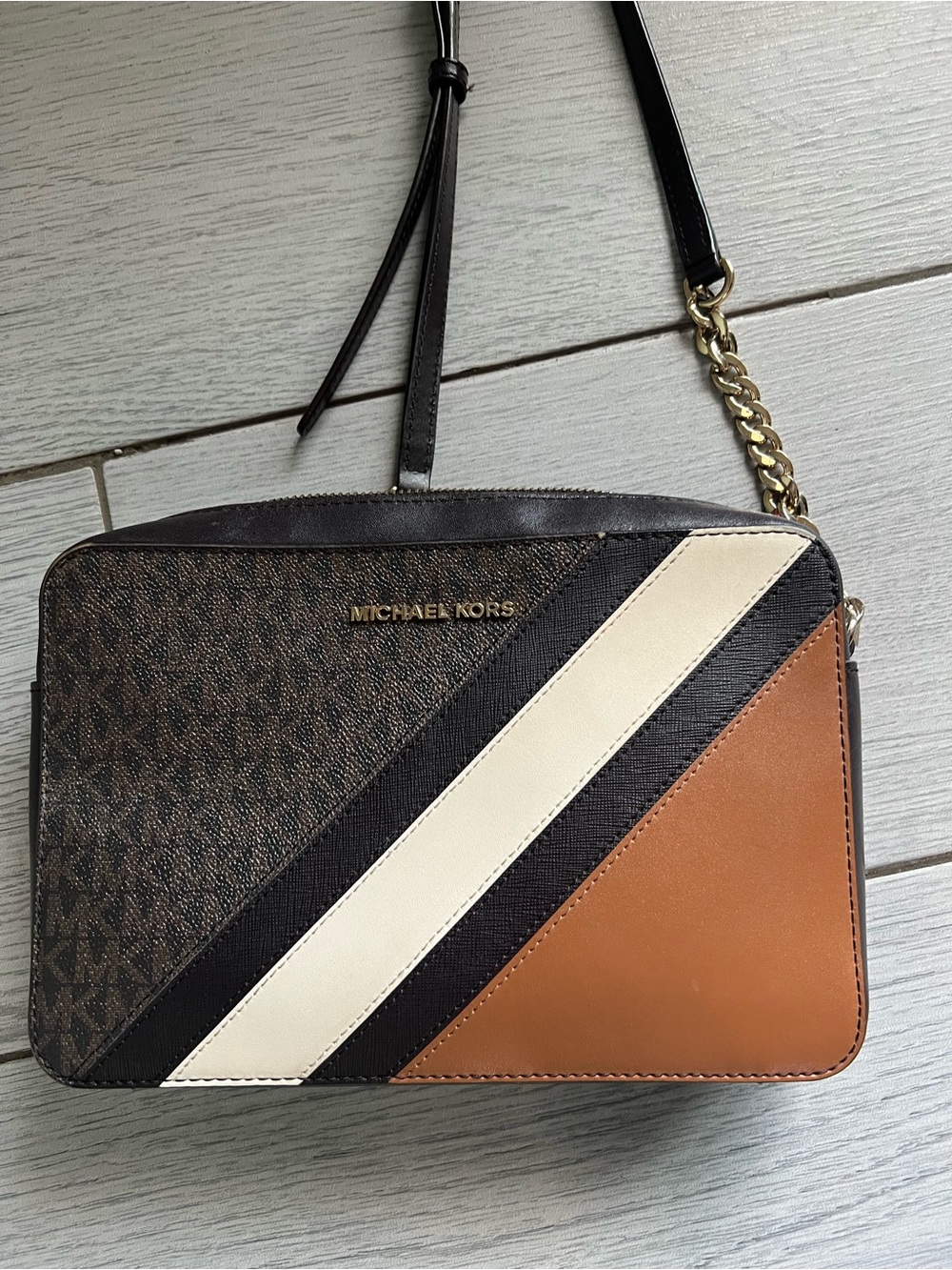 Michael Kors Brown, Black and Cream Messenger Crossbody Bag